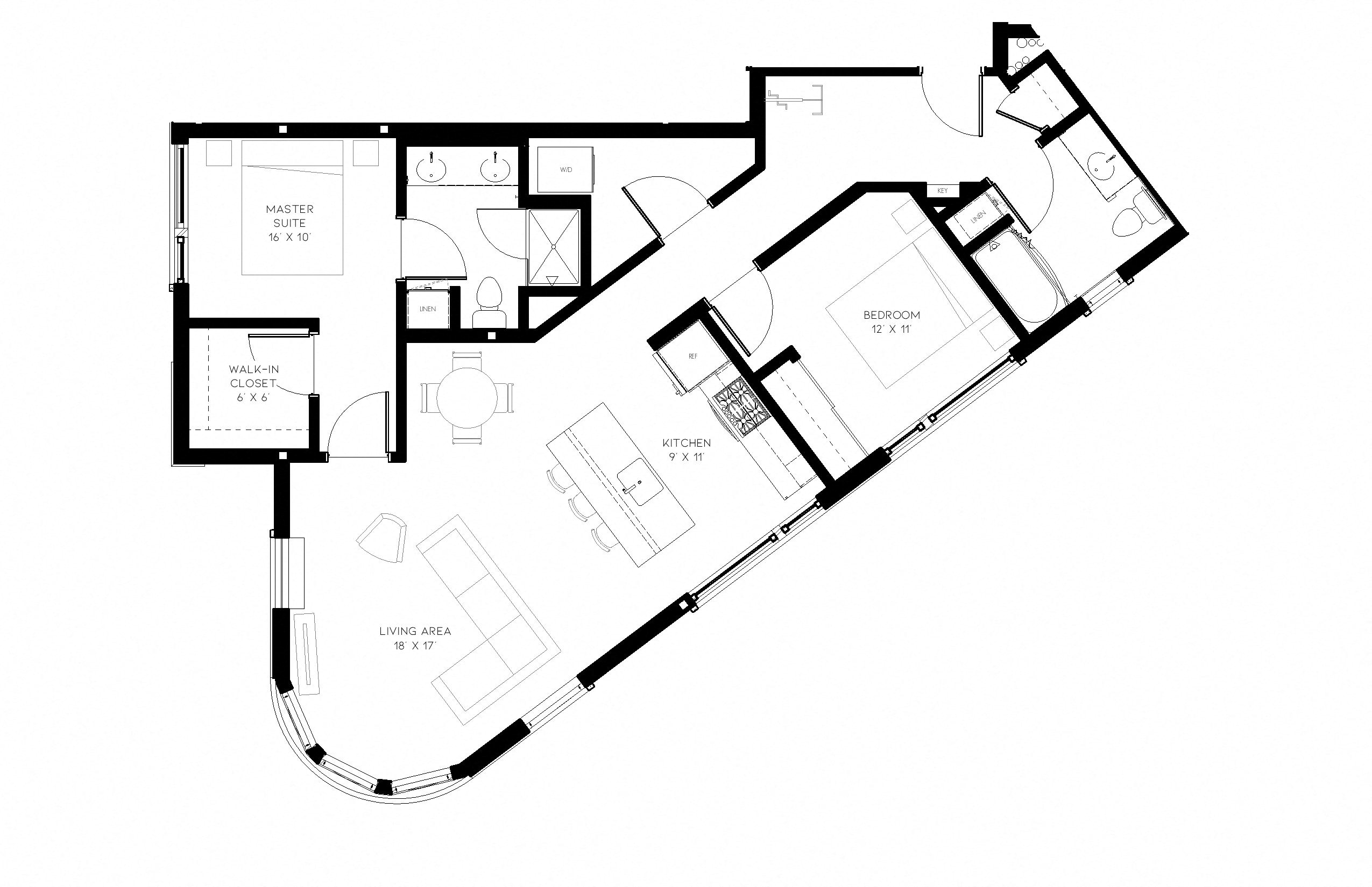 Floor plan for 2 beds, 2 baths, 1093 sqft